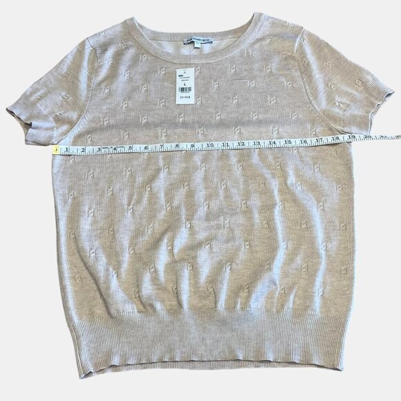 NWT San Fransisco Beige Crew Neck Sweater Top Tee Short Sleeve Women's Large - Picture 9 of 12